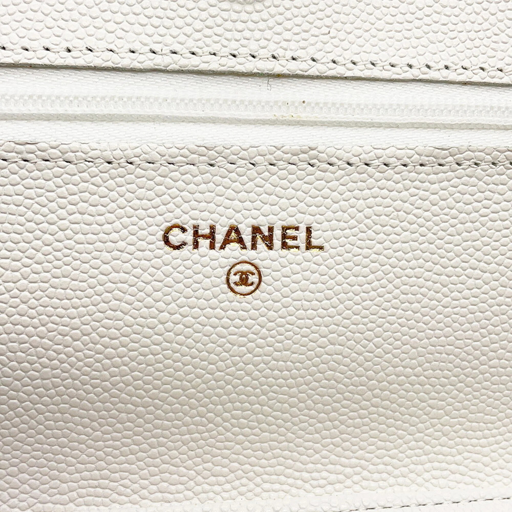 CHANEL White Caviar Leather Logo Wallet - Picture 11 of 13